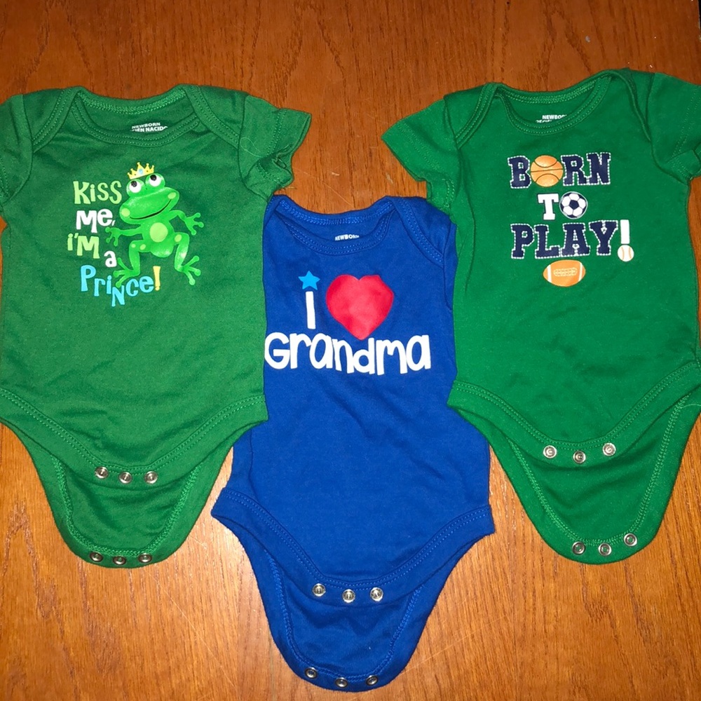 3 Newborn baby boy graphic onsies